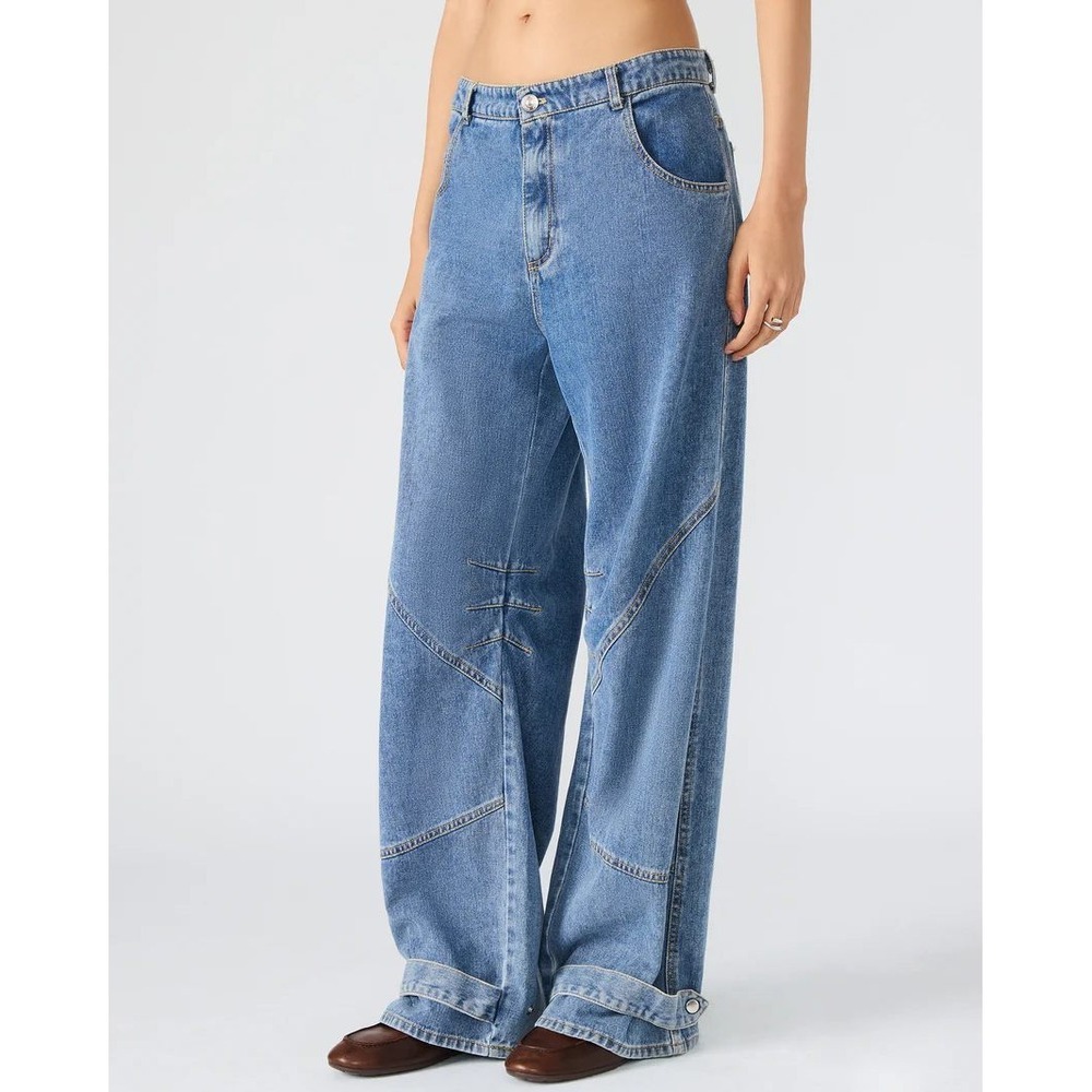 Steve Madden Tre Jean Women Forever Blue Excellent Wide Leg Seam Detail Denim - Picture 3 of 6